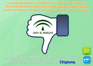 Nuevas Generaciones de Chipiona acusa a la Junta de Andalucía de perjudicar a los jóvenes chipioneros al no admitir  la reformulación de las plazas vacantes del plan Emple@joven.