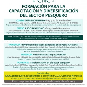 El Grupo de Desarrollo Pesquero de la Comarca Noroeste ofrece jornadas de formación y un ciclo de ponencias sobre el sector pesquero.