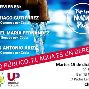Hoy martes a las 8 y media de la tarde  en la peña el Chusco  IU Unidad Popular celebrará una charla coloquio sobre el agua como derecho humano.
