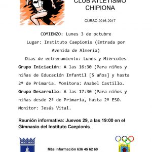 El lunes 3 de octubre inicia la temporada la Escuela de atletismo de Chipiona