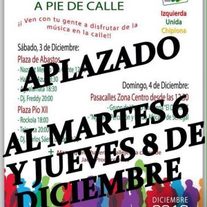 Izquierda Unida pospone las jornadas “Cultura a pie de calle” a los días 6 y 8 a causa de la previsión de lluvia