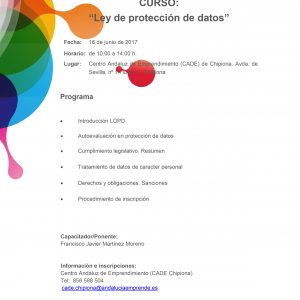 El CADE Chipiona impartirá una acción formativa sobre la ley de protección de datos.