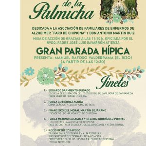 Ya está en la calle el cartel de la Fiesta de la Palmicha que se celebra el 24 de septiembre, dedicada a la asociación de familiares de enfermos de Alzheimer.