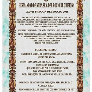 La Hermandad del Rocío iniciará el 21 de abril con el pregón de María Isabel Juncal los actos de la Romería 2018