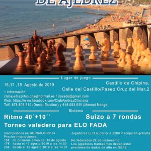 Abierto el plazo de inscripciones para el Open Chipiona de Ajedrez que se celebrará en el Castillo de Chipiona del 10 al 12 de agosto