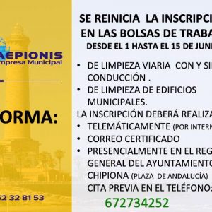 La Empresa Municipal Caepionis reanuda  las inscripciones en sus bolsas de trabajo hasta el 15 de junio