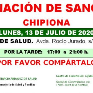 Llamamiento del Centro de Transfusión, Tejidos y Células de Cádiz para una donación colectiva de sangre el próximo lunes en Chipiona