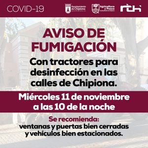 El Ayuntamiento de Chipiona tiene previsto continuar mañana miércoles con las fumigaciones con tractor