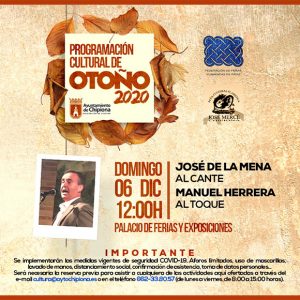 El Otoño Cultural chipionero concluye el próximo domingo con un recital del cantaor flamenco José de la Mena