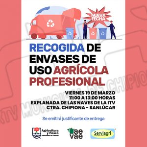 Laura Román informa que el viernes habrá una recogida de envases de uso profesional para los agricultores de Chipiona