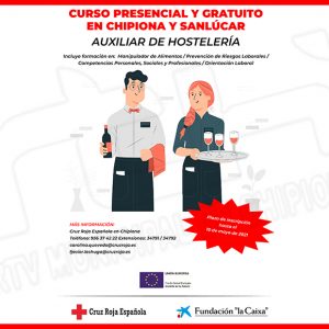 Cruz Roja impartirá un curso gratuito de Auxiliar de Hostelería en Chipiona y Sanlúcar