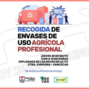 El 20 de mayo tendrá lugar una nueva recogida de envases de uso profesional para los agricultores de Chipiona