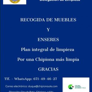 Habilitado un número de teléfono y un correo electrónico para la recogida de muebles y enseres de Chipiona