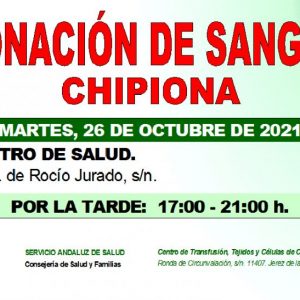 Llamamiento a una donación colectiva de sangre en Chipiona el martes 26 de octubre por el descenso de reservas