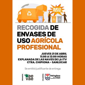El jueves 21 de abril tendrá lugar en Chipiona una nueva recogida de envases de uso agrícola profesional