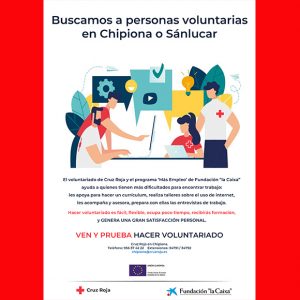 Cruz Roja de Chipiona busca voluntarios para el programa ‘Más Empleo’ de ayuda a personas con dificultades en la inserción laboral