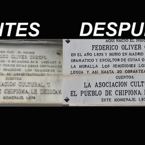 La Delegación de Cultura sustituye las letras de la placa del lugar de nacimiento del dramaturgo Federico Oliver Crespo