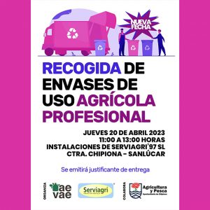 Una nueva recogida de envases de uso agrícola profesional tendrá lugar el 20 de abril en Chipiona