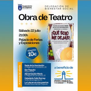 Bienestar Social organiza la representación de una obra de teatro a beneficio de la asociación de Alzheimer de Chipiona