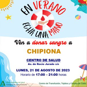 Llamada para una nueva donación colectiva de sangre el lunes 21 de agosto en Chipiona