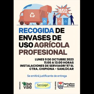 El próximo lunes 9 de octubre tendrá lugar en Chipiona una nueva recogida de envases de uso agrícola profesional