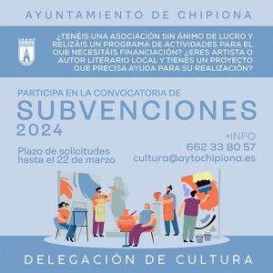 Abierto el plazo para solicitar las subvenciones para asociaciones culturales, artistas y autores literarios chipioneros