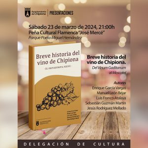 El 23 de marzo se presenta el libro ‘Breve historia del vino de Chipiona. Del vinum gaditanum al Moscatel’