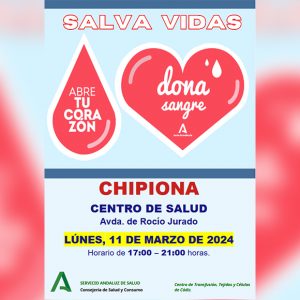 Llamada a donar sangre y regalar vida el próximo lunes en Chipiona