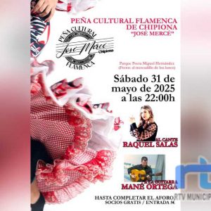 La Peña José Mercé de Chipiona ofrece este sábado un recital de cante de Raquel Salas con la guitarra de Mané Ortega