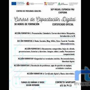 El Centro de Educación de Adultos de Chipiona oferta en julio un curso oficial de capacitación digital