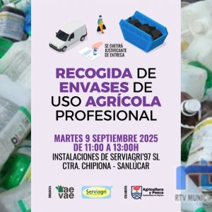 Anuncian una nueva recogida de envases de uso agrícola profesional en Chipiona para el 9 de septiembre