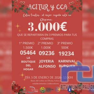 05464, 09236 y 19234 números premiados en el sorteo en el que ACITUR y CCA regala la Navidad