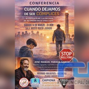 El sábado se ofrece en Chipiona la conferencia ‘Cuando dejamos de ser cómplices’, de José Manuel Parada, sobre prevención del acoso escolar