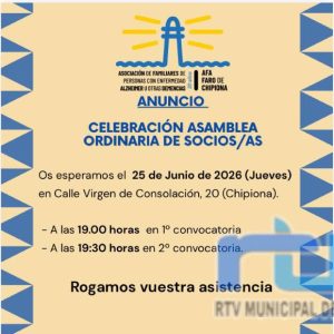 Alzheimer Chipiona celebrará mañana 25 de junio su asamblea ordinaria