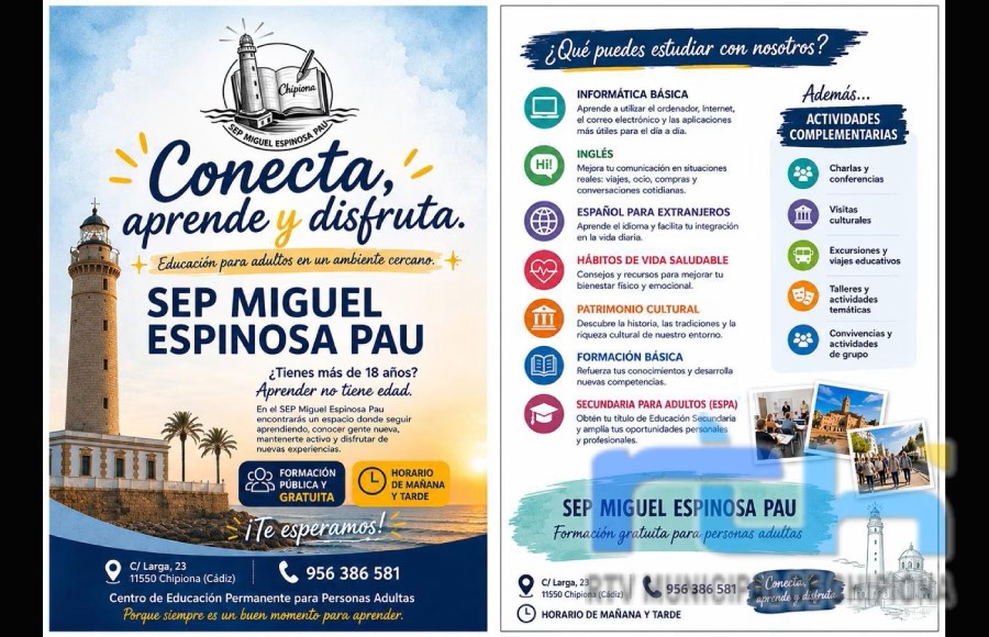 El Centro de Educación Permanente Miguel Espinosa Pau de Chipiona tiene abierta de nuevo la matriculación para el nuevo curso académico